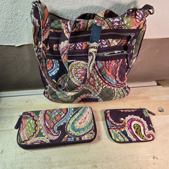 Vera Bradley Handbags - Vera Bradley Plum Crazy Purple Floral Crossbody Shoulder Bag Cloth Fabric Purse
